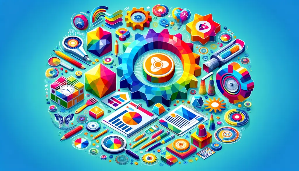The image has been created to visually represent the various aspects of branding, such as customer service, reputation, advertising strategies, and brand values, all captured in a vibrant
